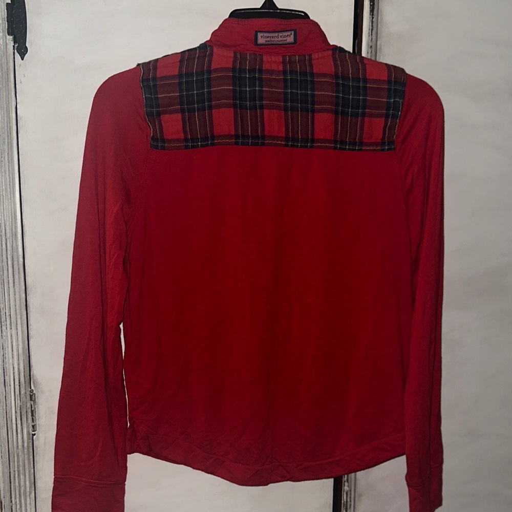 Vineyard Vines Red Quarter-Zip with Plaid Details - Picture 4 of 6